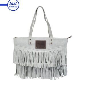 CORAL BOOTS White Nubuck Leather Zipper And Fringes Purse